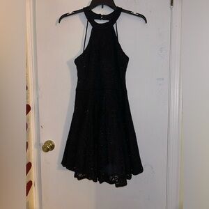 Sparkly black halter neck lace dress